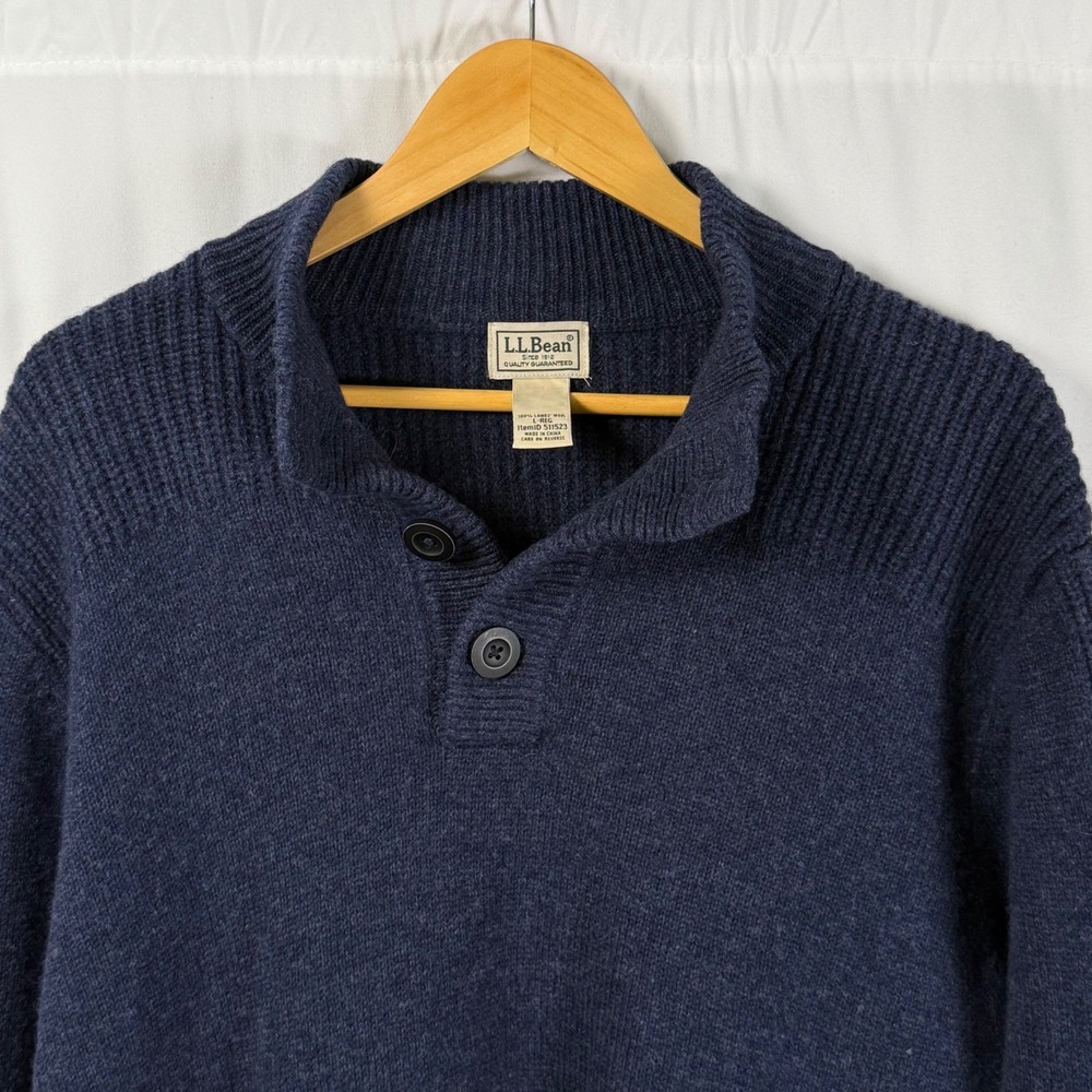 LLBean Lambswool Mock Neck Button Henley Pullover Sweater Grandpa Chunky Mens L - Picture 4 of 10